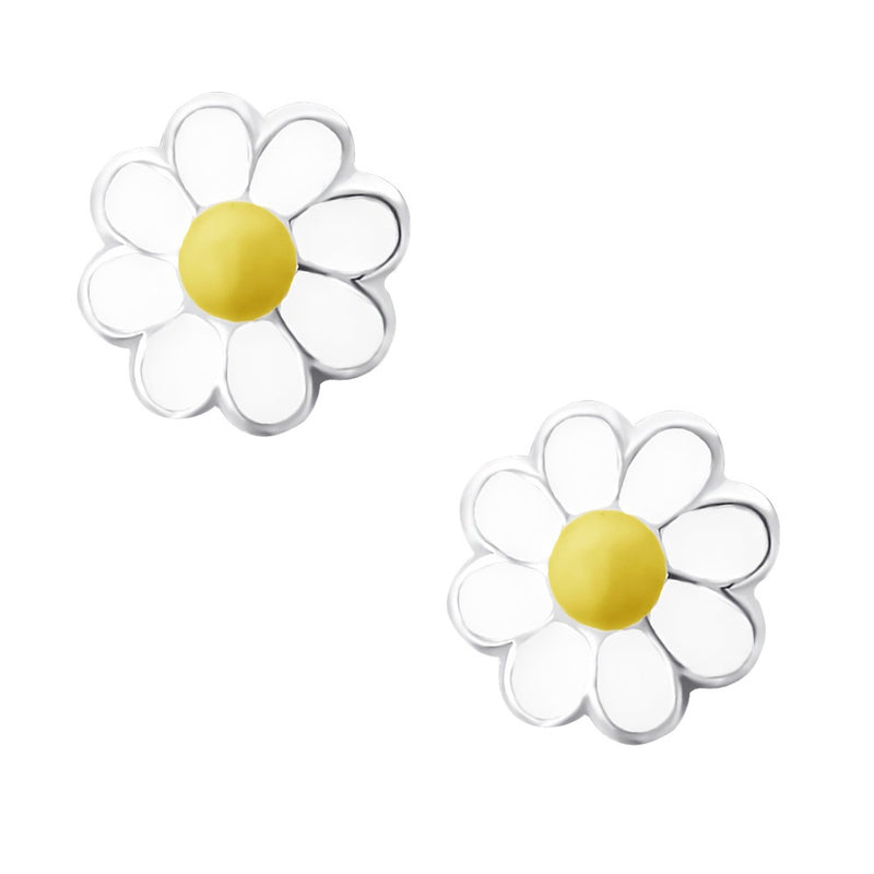 Kinder-Ohrstecker Gänseblume Blume Blüte weiß gelb süß 6mm aus Sterling Silber 925