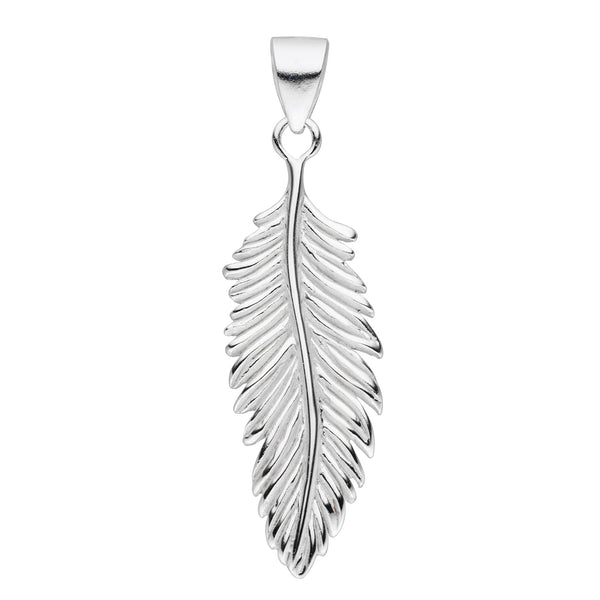 Frauen Damen-Anhänger Feder groß matt glanz 35 X 13 mm aus Sterling Silber 925