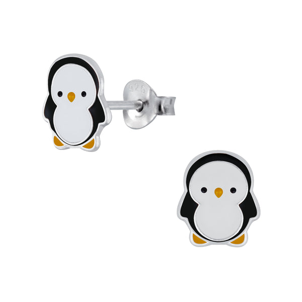 Kinder-Ohrstecker Pinguin 10mm Weiß, Schwarz, Gelb Sterling Silber 925