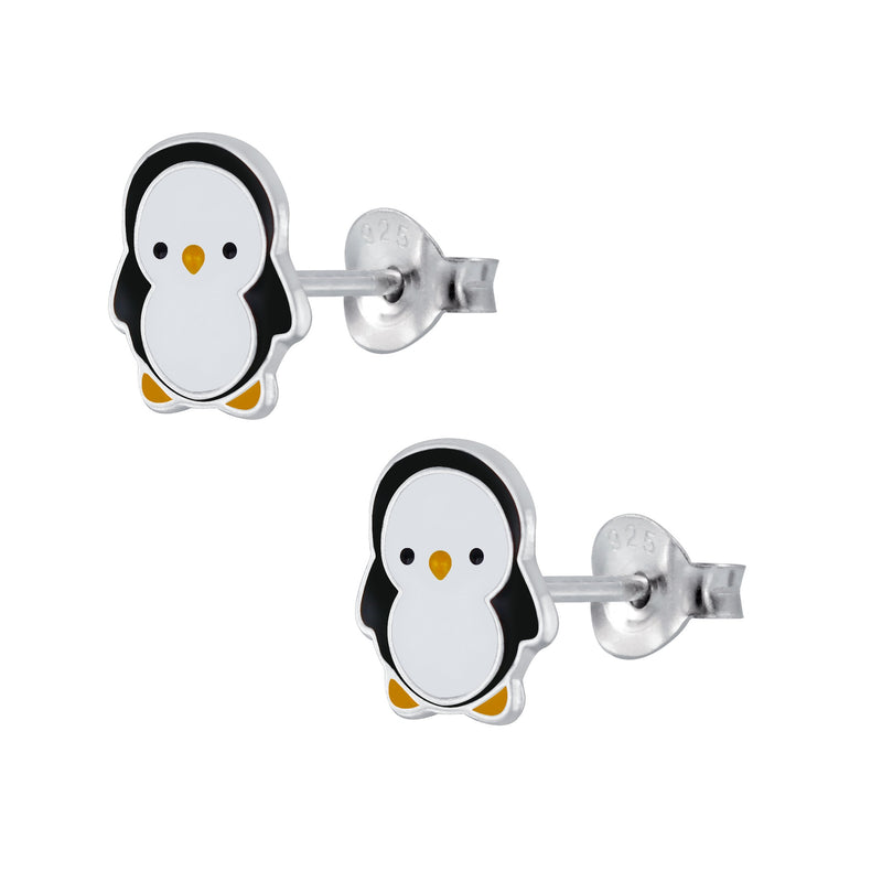 Kinder-Ohrstecker Pinguin 10mm Weiß, Schwarz, Gelb Sterling Silber 925