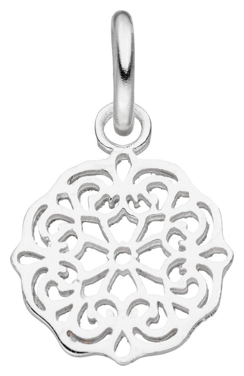 Damen-Halskette Anhänger Mandala Platte gebürstet glanz 13mm mit Kette 45cm aus Sterling Silber 925