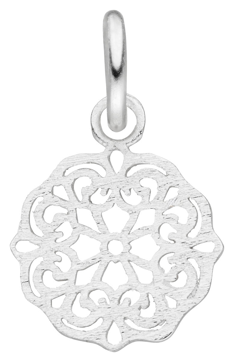 Damen-Halskette Anhänger Mandala Platte gebürstet glanz 13mm mit Kette 45cm aus Sterling Silber 925