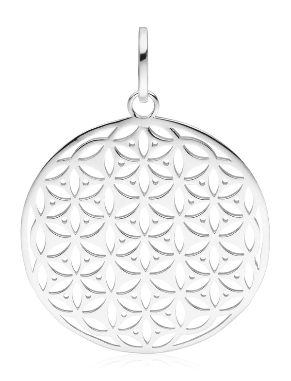 Damen-Halskette Anhänger Mandala gebürstet 40mm mit Kette 45cm Sterling Silber 925