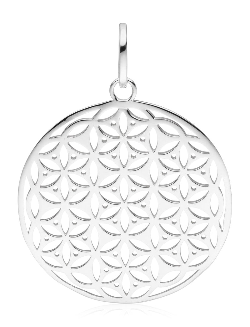 Damen-Halskette Anhänger Mandala gebürstet 40mm mit Kette 45cm Sterling Silber 925