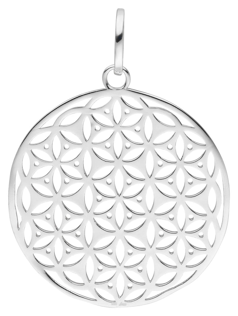 Damen-Halskette Anhänger Mandala gebürstet 40mm mit Kette 45cm Sterling Silber 925