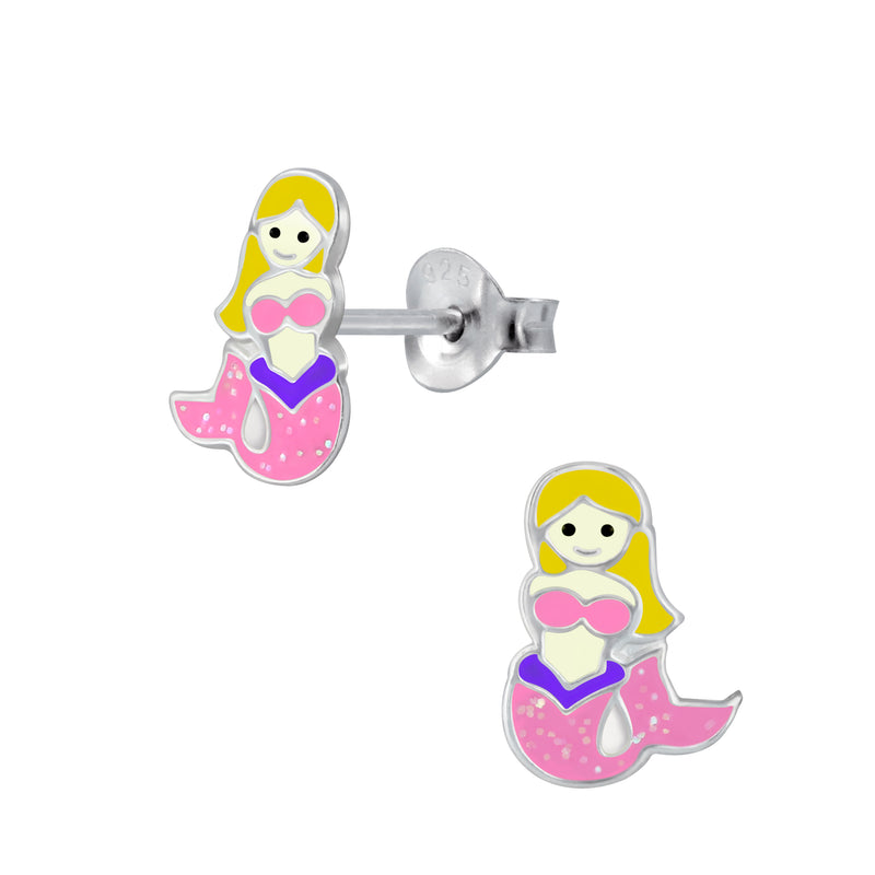 Kinder-Ohrstecker Meerjungfrau Stecker 10mm Pink, Gelb, Lila Sterling Silber 925