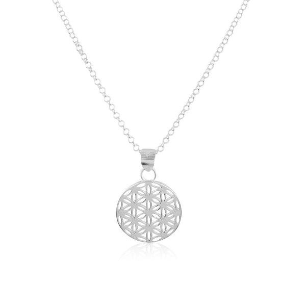 Damen-Halskette Anhänger Lebensblume Mandala 16mm mit Kette 45cm glanz aus Sterling Silber 925