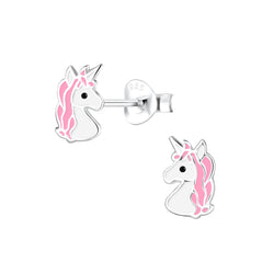 Kinder-Ohrstecker Einhorn Stecker Rosa, Weiß Sterling Silber 925