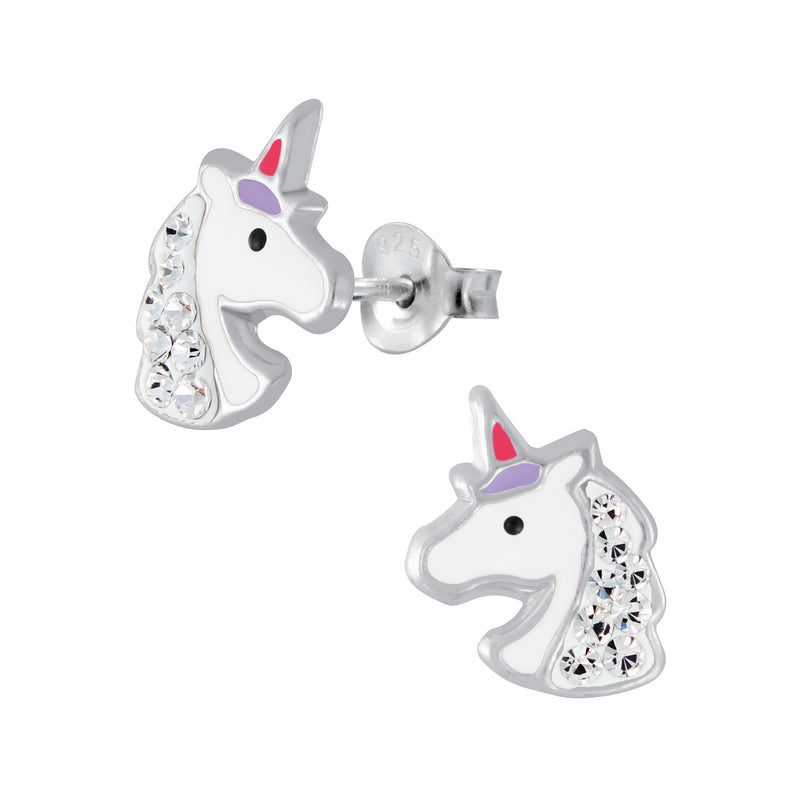 Kinder-Ohrstecker Einhorn Stecker Weiß mit Glitzer Sterling Silber 925