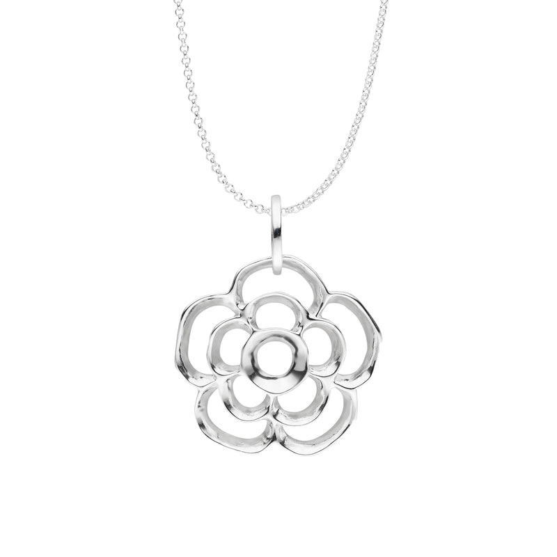 Damen-Halskette mit Anhänger Rose Blume Röschen matt glanz und Kette 45cm Sterling Silber 925