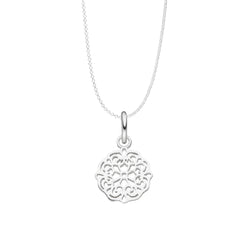 Damen-Halskette Anhänger Mandala Platte gebürstet glanz 13mm mit Kette 45cm aus Sterling Silber 925