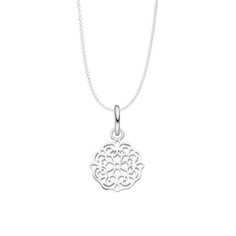 Damen-Halskette Anhänger Mandala Platte gebürstet glanz 13mm mit Kette 45cm aus Sterling Silber 925