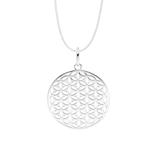 Damen-Halskette Anhänger Mandala gebürstet 40mm mit Kette 45cm Sterling Silber 925