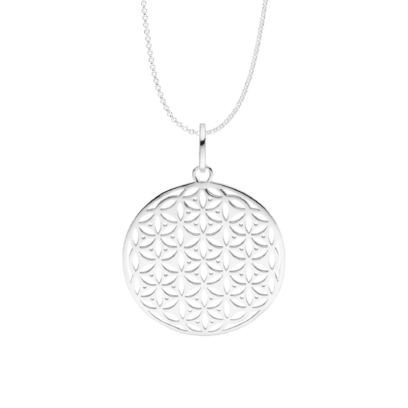 Damen-Halskette Anhänger Mandala gebürstet 40mm mit Kette 45cm Sterling Silber 925