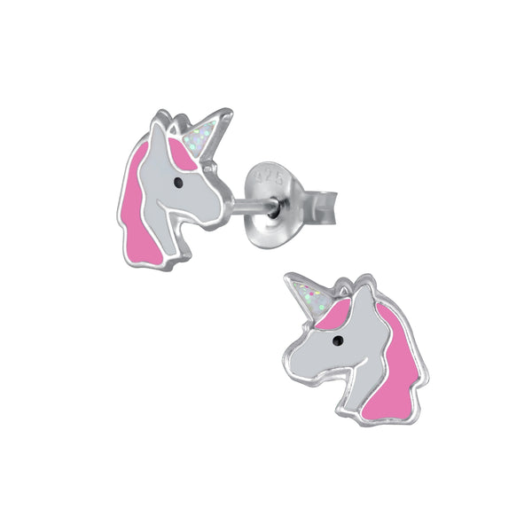 Kinder-Ohrstecker Einhorn Stecker Rosa, Weiß Sterling Silber 925