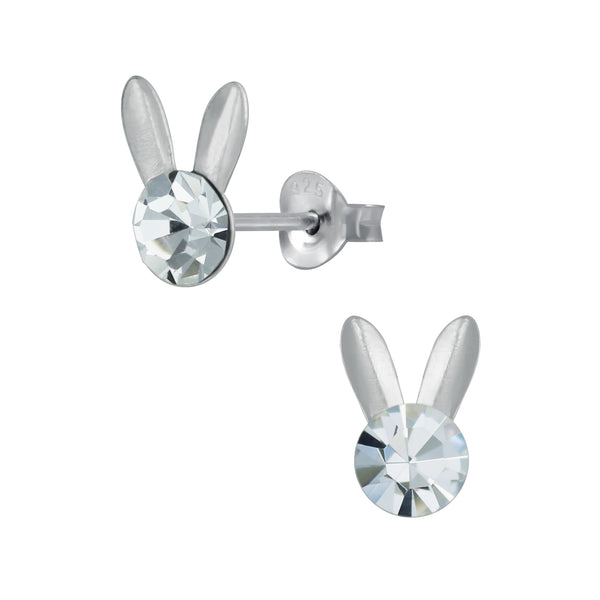 Kinder-Ohrstecker Hase Kaninchen Häschen weiß mit Glitzer 9 mm Sterling Silber 925