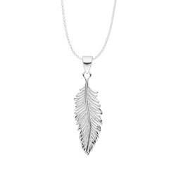 Damen-Halskette Anhänger Feder groß matt glanz 35 X 13 mm mit Kette 45cm aus Sterling Silber 925