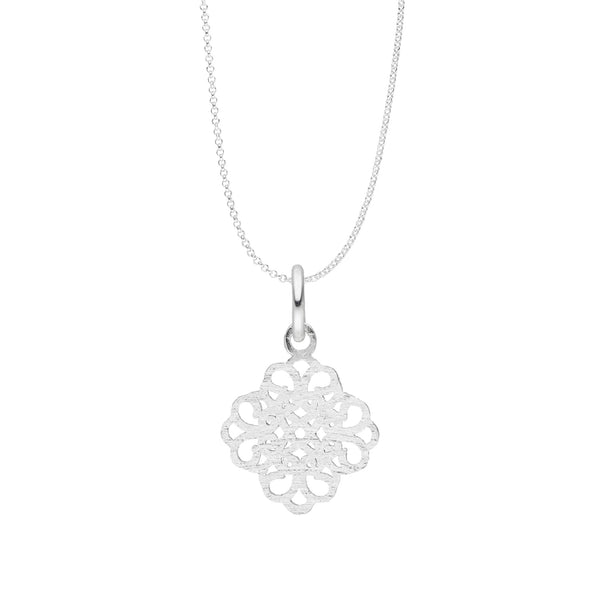 Damen-Halskette Anhänger Mandala gebürstet 15mm mit Kette 45cm aus Sterling Silber 925