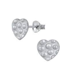 Frauen Damen-Ohrstecker Platte Herz Herzchen Form gehämmert 8mm glanz Sterling Silber 925