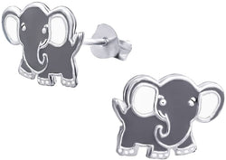 Kinder-Ohrstecker Elefant grau weiß aus Sterling Silber 925