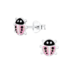 Mädchen-Ohrstecker Marienkäfer 6mm Rosa Schwarz Glitzer Sterling Silber 925