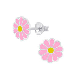 Mädchen-Ohrstecker Gänseblume Blume rosa gelb 8 mm aus Sterling Silber 925