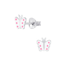 Mädchen-Ohrstecker Schmetterling 7mm Weiß Rosa aus Sterling Silber 925