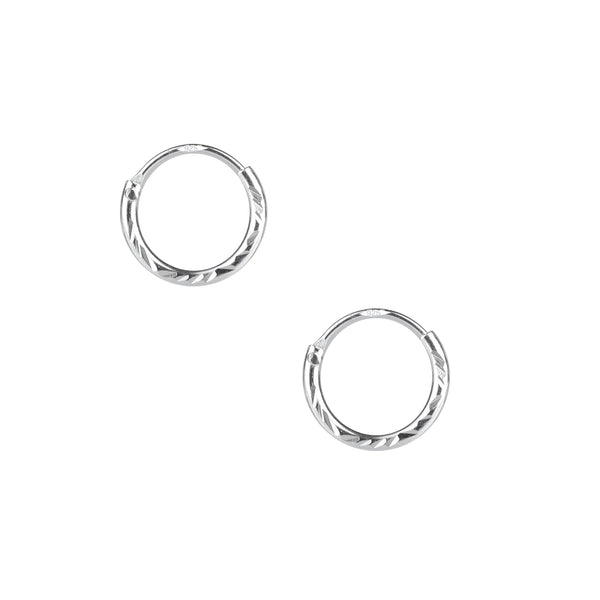 Damen-Creole Basic Rund 10mm Stärke 1,2mm Glanz Diamond Cut aus Sterling Silber 925 (silber)