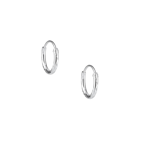 Damen-Creole Basic Rund 10mm Stärke 1,2mm Glanz Diamond Cut aus Sterling Silber 925 (silber)