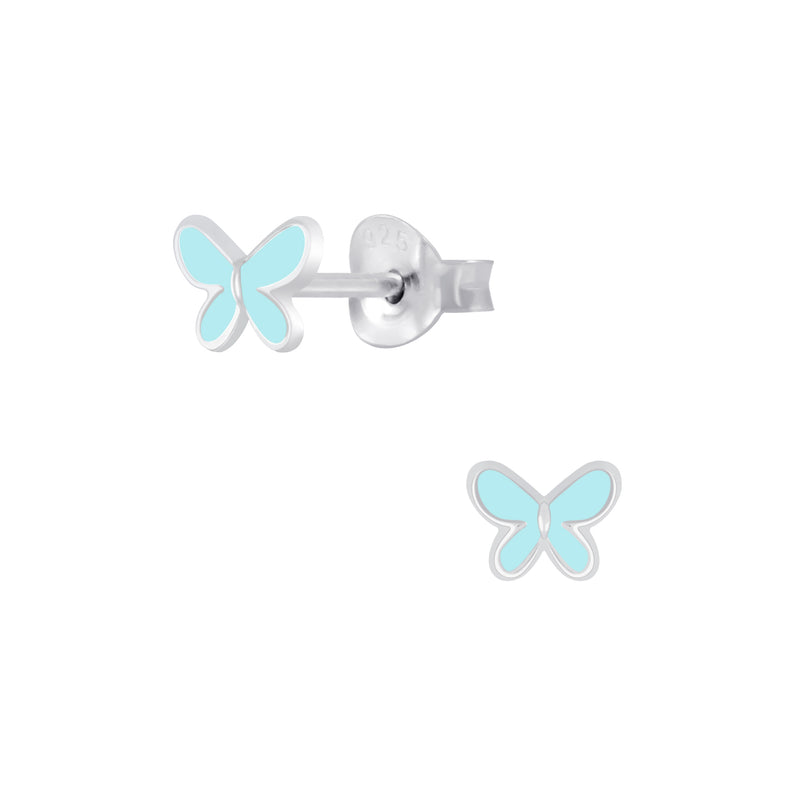 Mädchen-Ohrstecker Schmetterling türkis 6mm und Halskette Kette 36cm plus 5cm Verlängerung mit Anhänger Falter Insekt 6mm Türkis Sterling Silber 925