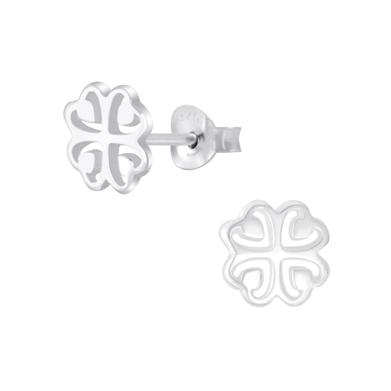 Damen-Ohrstecker Kleeblatt 8mm glanz Glücksbringer Sterling Silber 925