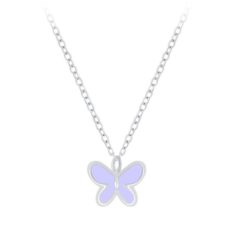 Mädchen-Ohrstecker Schmetterling lila 6mm und Halskette Kette 36cm plus 5cm Verlängerung mit Anhänger Falter Insekt 6mm Violett Sterling Silber 925