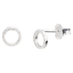 Damen-Ohrstecker Scheibe Platte Rund Kreis offen gebürstet 7mm glanz Sterling Silber 925