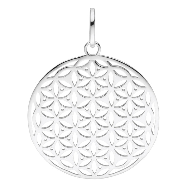 Damen-Anhänger Mandala Design Platte rund gebürstet 40mm aus Sterling Silber 925