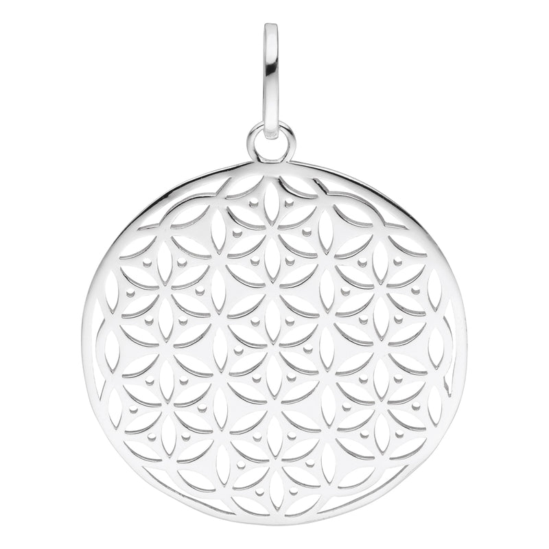 Damen-Anhänger Mandala Design Platte rund gebürstet 40mm aus Sterling Silber 925