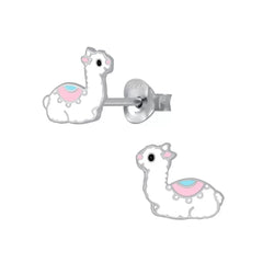 Kinder-Ohrstecker Ohrringe Kinderschmuck Stecker Lama Alpaka Tier 9 mm Sterling Silber 925