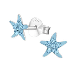 Kinder-Ohrstecker Seestern Stern mit glitzer hellblau blau 6mm Sterling Silber 925