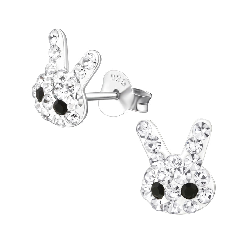 Kinder-Ohrstecker Hase Kaninchen Häschen weiß schwarz mit Glitzer 9 mm Sterling Silber 925