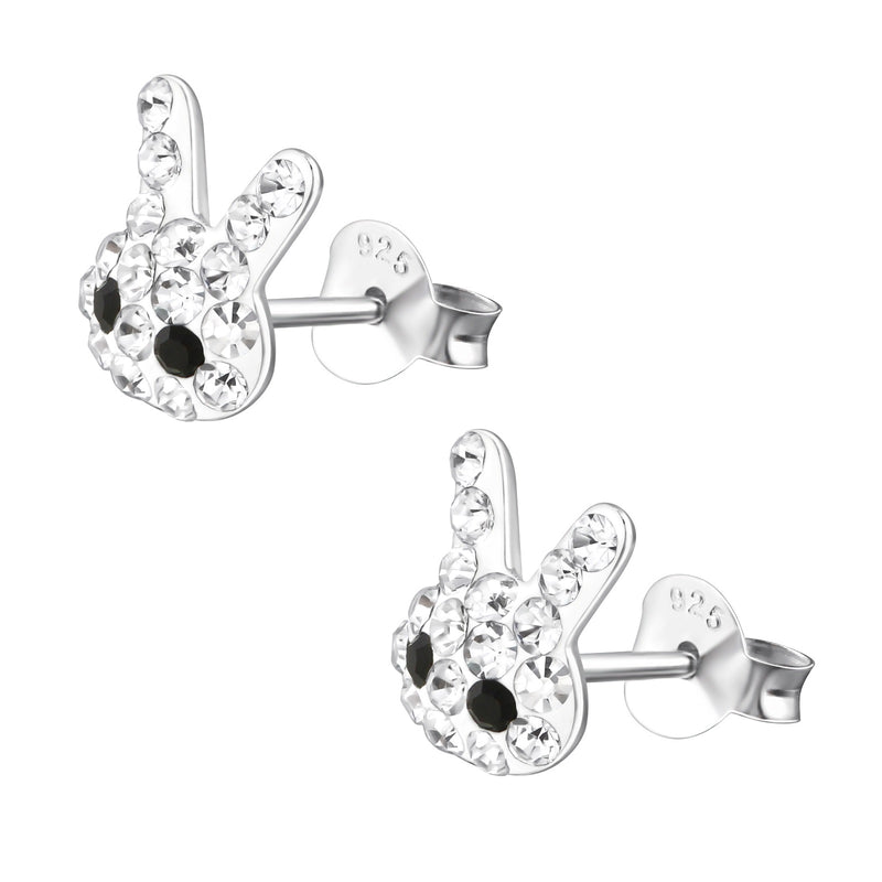 Kinder-Ohrstecker Hase Kaninchen Häschen weiß schwarz mit Glitzer 9 mm Sterling Silber 925