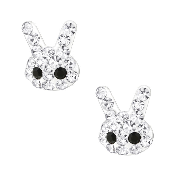 Kinder-Ohrstecker Hase Kaninchen Häschen weiß schwarz mit Glitzer 9 mm Sterling Silber 925