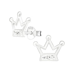 Kinder-Ohrstecker Ohrringe Krone Krönchen prinzessin krone mit Glitzer weiß aus Sterling Silber 925