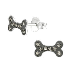 Kinder-Ohrstecker Knochen Hundeknochen in Glitzer grau aus Sterling Silber 925