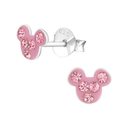 Kinder-Ohrstecker Maus Mäuschen Glitzer rosa aus Sterling Silber 925