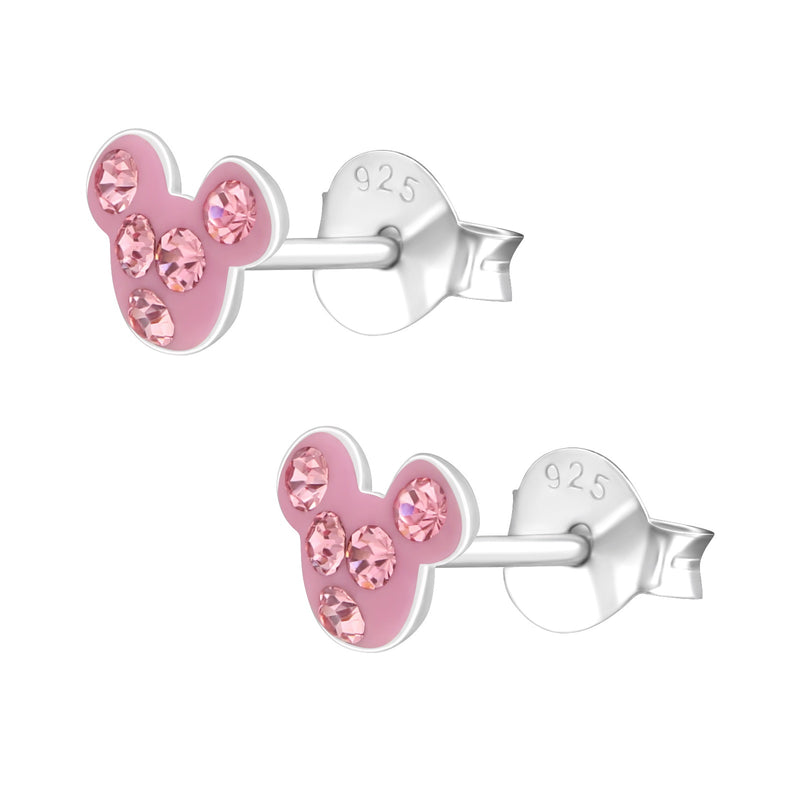 Kinder-Ohrstecker Maus Mäuschen Glitzer rosa aus Sterling Silber 925