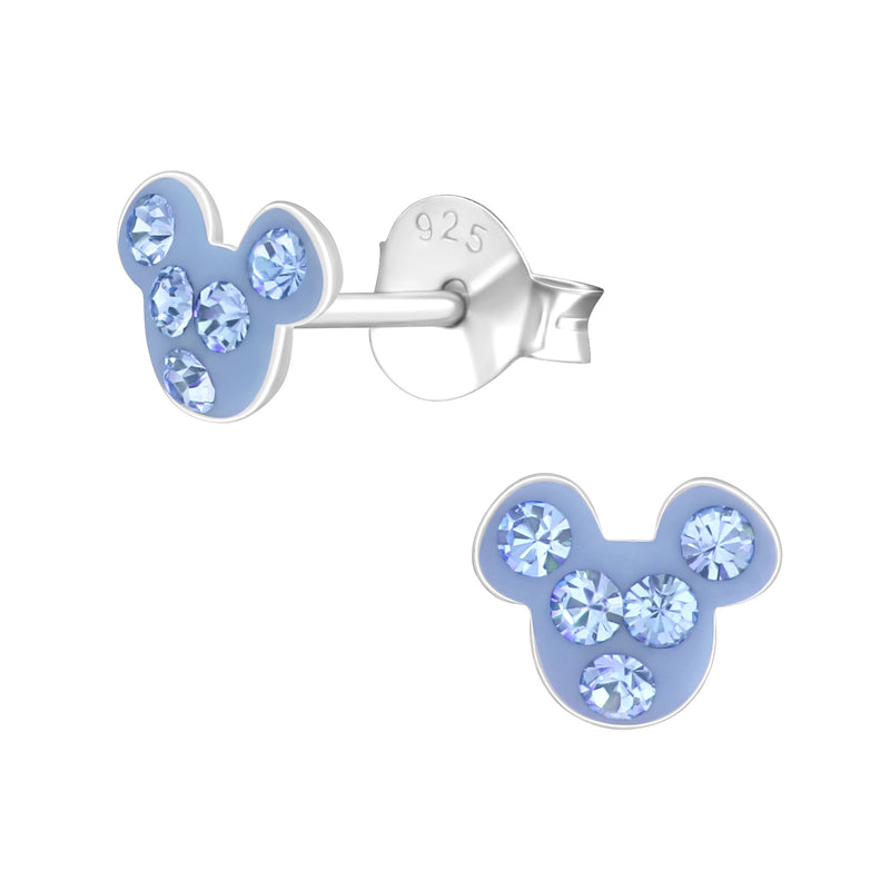 Kinder-Ohrstecker Maus Mäuschen Ohren Glitzer hellblau blau aus Sterling Silber 925