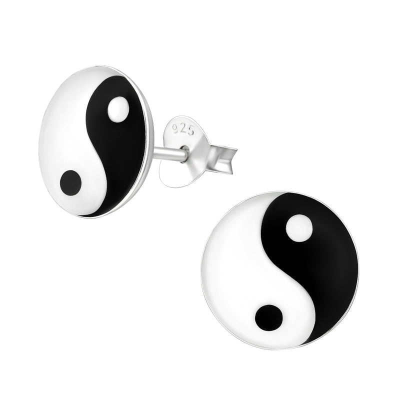 Laimons Damen-Ohrstecker Yin Yang Platte weiß schwarz Sterling Silber 925