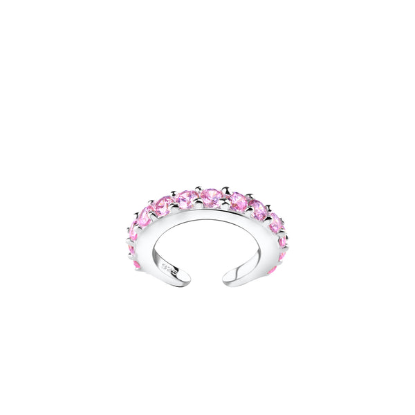 Laimons-Ohrringe Single Earcuff Klemme 15mm mit Zirkonia Rosa aus Sterling Silber 925