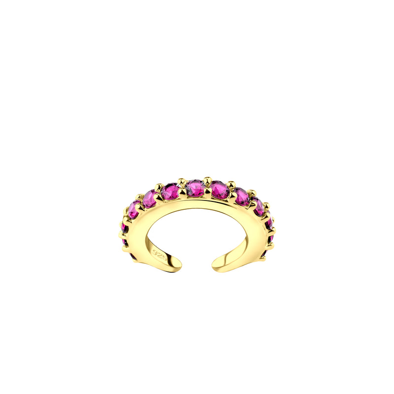 Laimons-Ohrringe Single Earcuff vergoldet 15mm mit Zirkonia Pink aus Sterling Silber 925