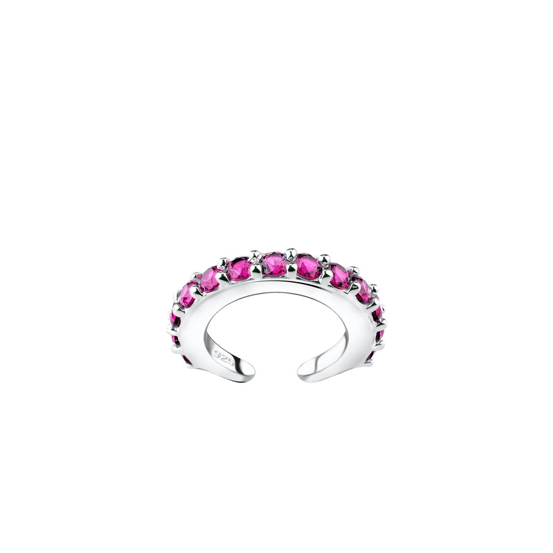 Laimons-Ohrringe Single Earcuff Klemme 15mm mit Zirkonia Pink aus Sterling Silber 925