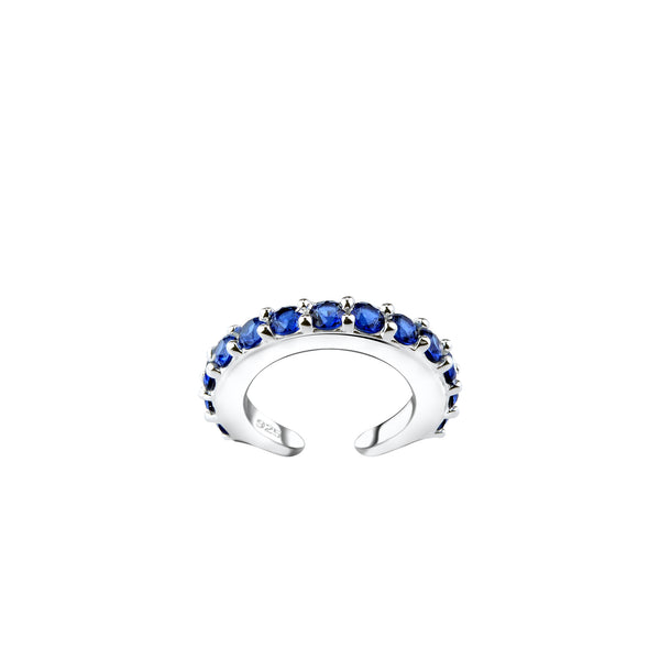 Laimons-Ohrringe Single Earcuff Klemme 15mm mit Zirkonia Blau aus Sterling Silber 925